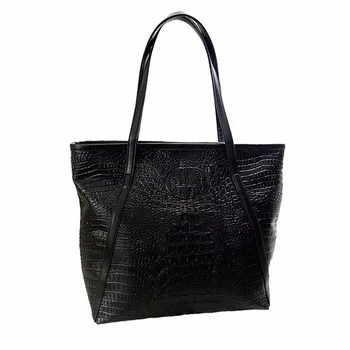 Женская сумка через плечо из крокодиловой кожи большой емкости, винтажная большая сумка-тоут s для дамских сумок, черная кожа JP-010